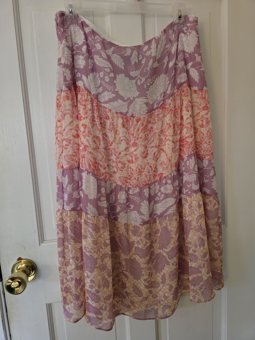 Axcess Boho Lavender and Peach Tiered Maxi Skirt